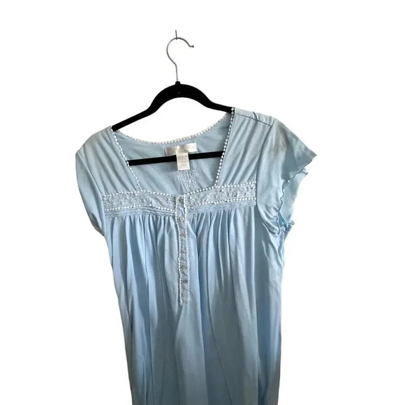 Eileen West Women's BlueCotton Sleeveless Button Front Midi Nigh Gown Size Large - Picture 2 of 3